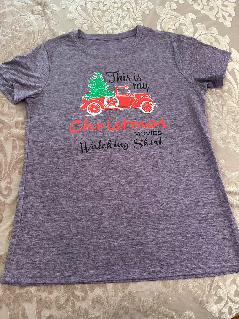 Christmas Movie Watching Shirt - Purple with Red & Green Graphic (New Size M)